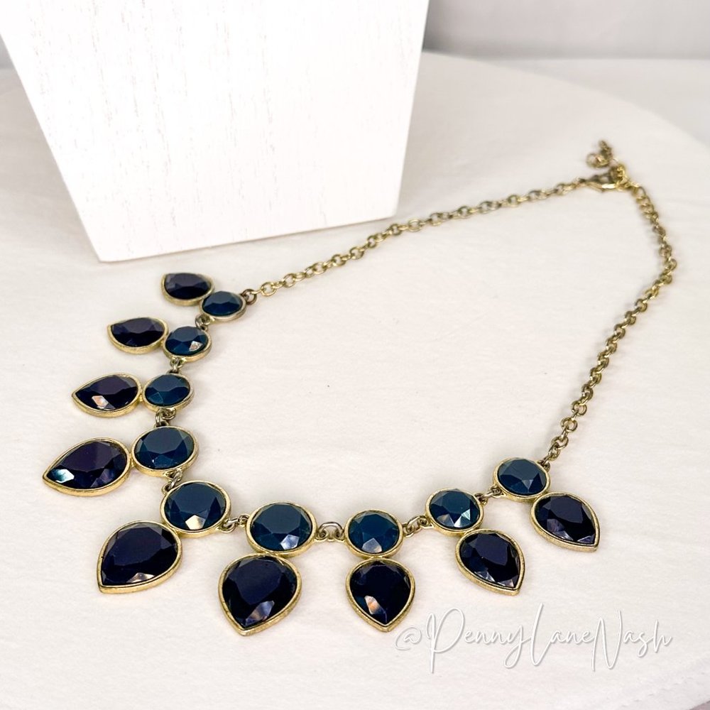 Vintage Navy Blue Circle & Spade Beads Bib Necklace - Picture 6 of 8